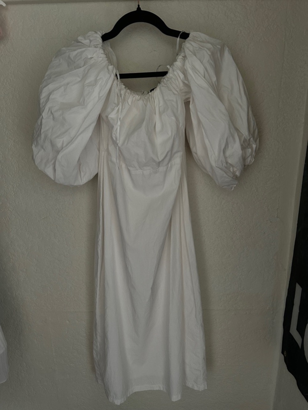 Lulu's White Puff-Sleeve Midi Dress with Gathered Neckline